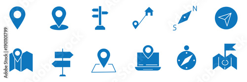 Minimal location pin outline icon vector set with modern map pointer navigation symbols