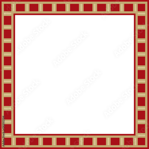 Vector gold with red square Egyptian ornament. Rectangle, frame, ancient Egypt.Pattern of lotus flowers and sun
