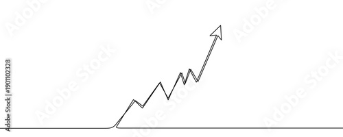 Growth chart arrow in line art style. Minimalist drawing of an upward financial trend made in a single continuous line. Vector illustration.