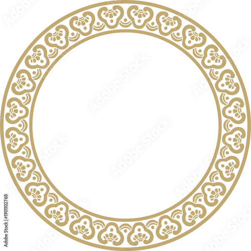 Vector golden Chinese circle, ring, frame.  Round ornaments of oriental peoples, korea, taiwan, china, hong kong, indonesia