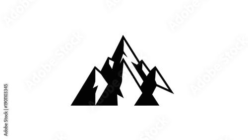 Black Silhouette of Jagged Mountain Peaks on White Background