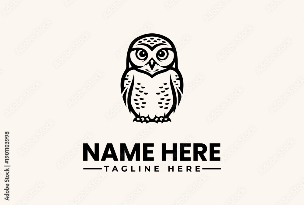 Obraz premium A minimalist logo featuring a stylized owl illustration with placeholder text on a clean background, showcasing a vector icon design.