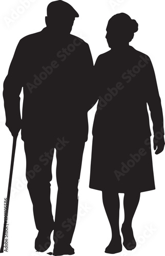 silhouette of an elderly couple 