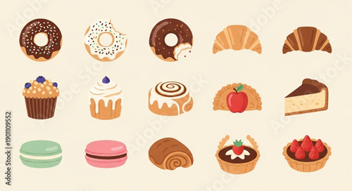 Assortment of Delicious Pastries and Desserts Collection.