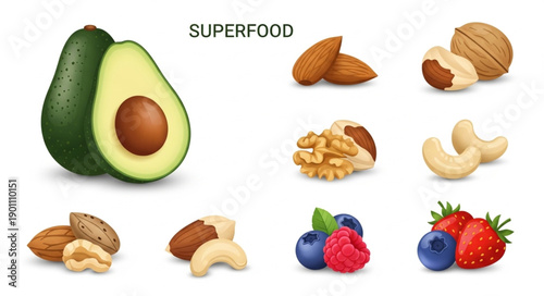 Assortment of Healthy Superfoods and Nuts.