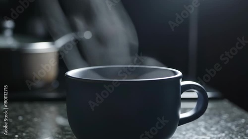 Wallpaper Mural Steaming cup in darkness. A detailed close-up shot of steam slowly rising from a cup on a counter in a dark, quiet kitchen. Torontodigital.ca