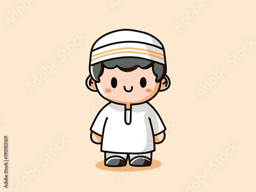 Cute Muslim boy in traditional Islamic attire
