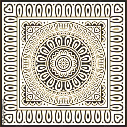 Classic Greek black and gold square ornament. Vector pattern, ancient Hellenic rectangle. European border.
