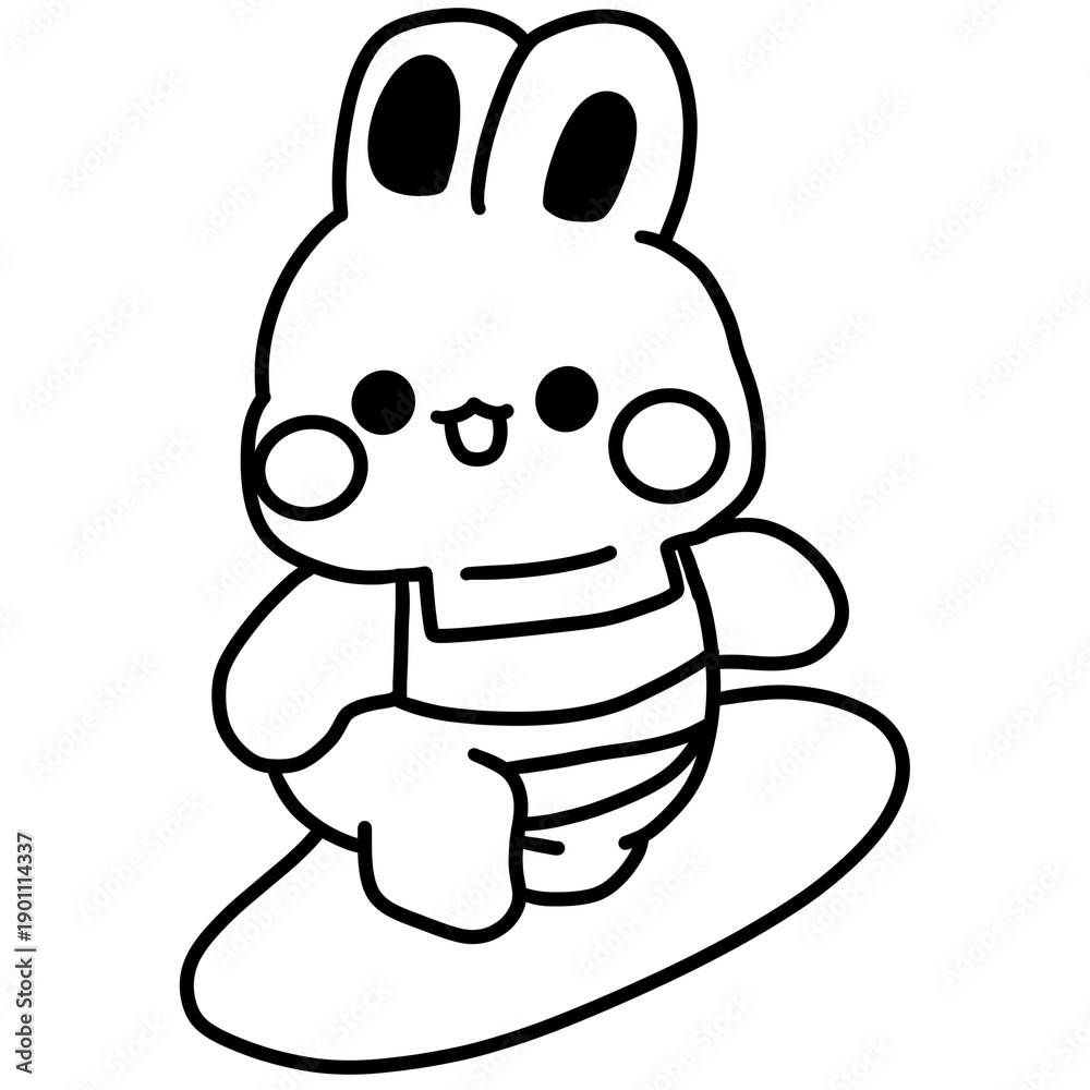 Fototapeta premium Cute Bunny Surfing Line Art Illustration