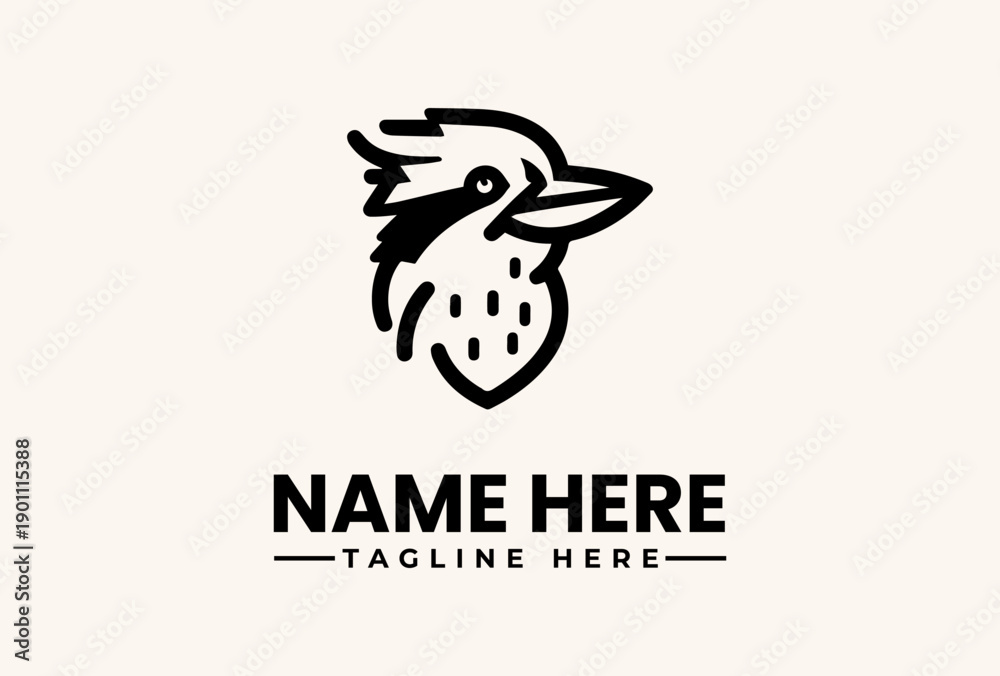 Fototapeta premium A stylized black and white illustration of a bird's head with a dotted pattern on its chest, accompanied by placeholder text for a logo or brand name on a clean background.