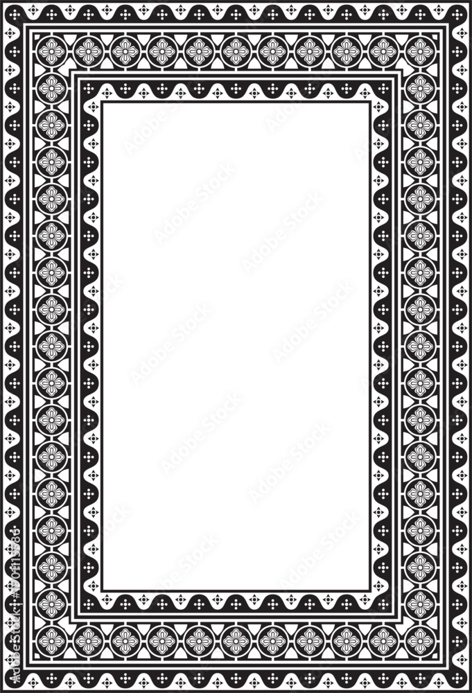 Obraz premium Vector black monochrome square gothic ornament. Medieval European silhouette, rectangle, border. Classic pattern of the Germans, Angles, Saxons, Franks.