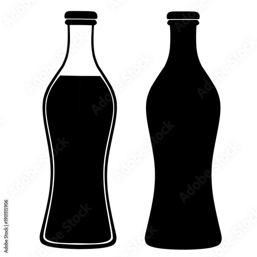 Soda Bottle Silhouette Icon Set. Beverage Container Shape. Drink Packaging Symbo