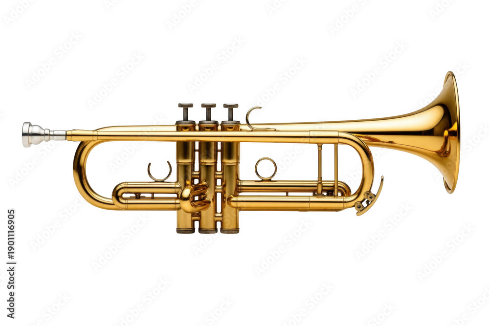 Fototapeta premium A professional gold brass trumpet a silver mouthpiece isolated on transparent background