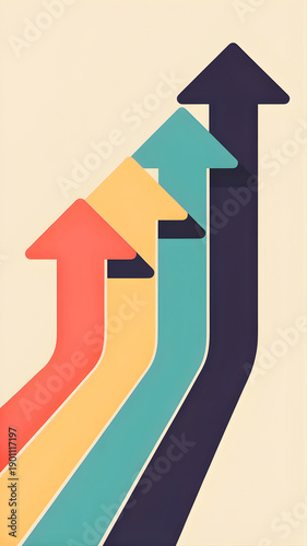 Vibrant graphic design showcasing multiple upward-curving arrows, symbolizing concurrent progress, forward momentum, and the collective journey towards strategic success and achievement