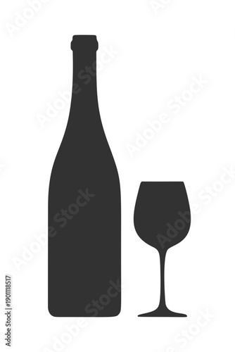 ワインボトルとワイングラスのシルエットアイコン
