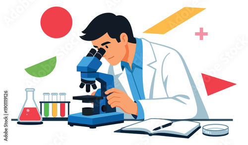 Graphic illustration of a scientist depicting laboratory work for scientific research