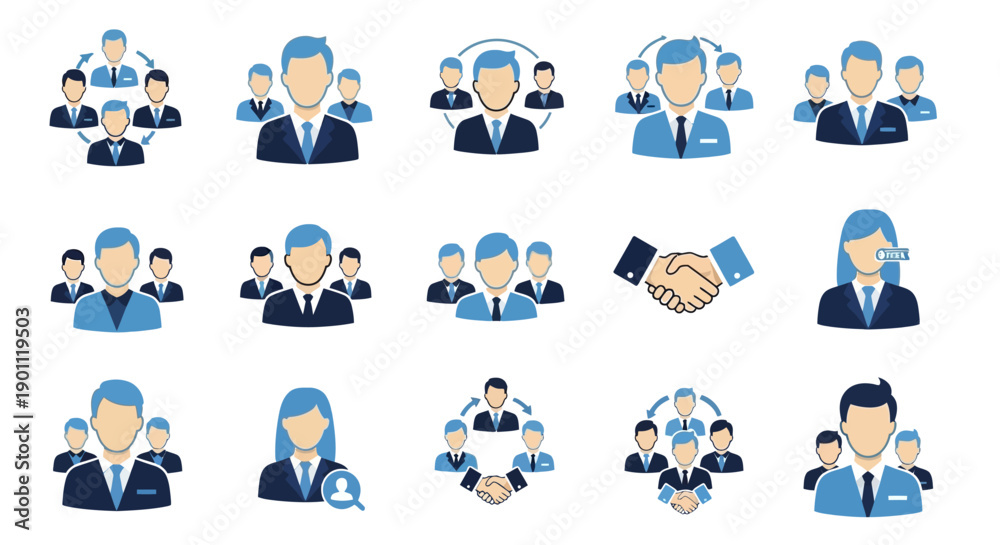 Fototapeta premium Diverse team icons representing collaboration, leadership, and partnership in business