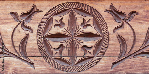 Photography Carved wood architectonic detail of wall