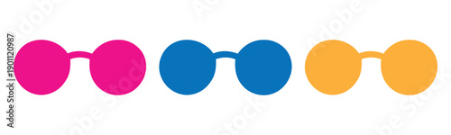 Colorful sunglasses displayed in a row, fashion accessories