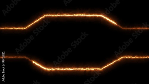 Glowing frame icon animation display. neon fire box footage shape round seamless border retro movement on black background.