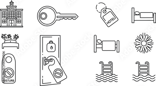 Modern hotel and resort icons for travel and hospitality branding