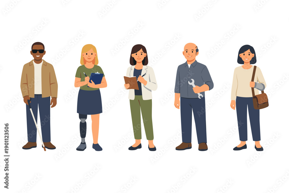Obraz premium Diverse group of people with disabilities and professions