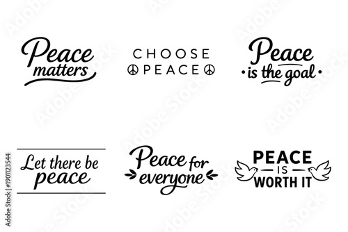 Inspiring peace quotes and symbols in elegant typography