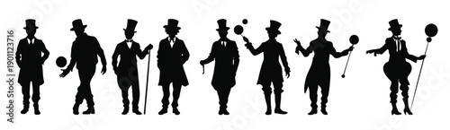 clown attraction silhouettes set circus man silhouette