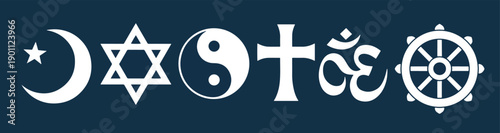 collection of six iconic religious symbols representing