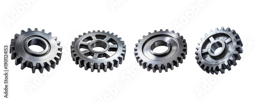 Stylized Flat Gear Icon in Metal Texture, Isolated on a Transparent Background