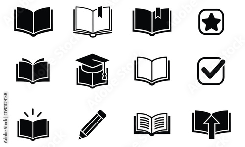 Educational icons featuring various book and learning symbols