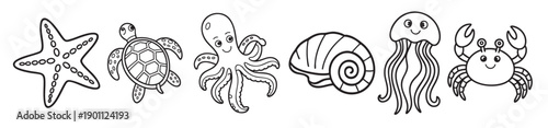  cute cartoon sea creatures jellyfish starfish octopus crab 
