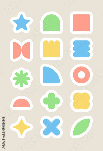Bild auf Leinwand Geometric shapes stickers set pastel colors vector illustration