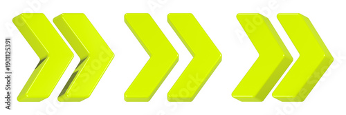 double right arrow icon 3d render yellow color