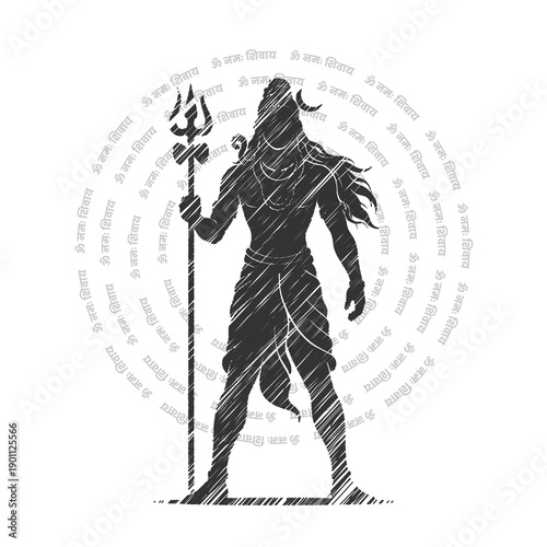 Minimal Lord Shiv Artistic Vector Design with Om Namah Shivay Written In Hindi Language