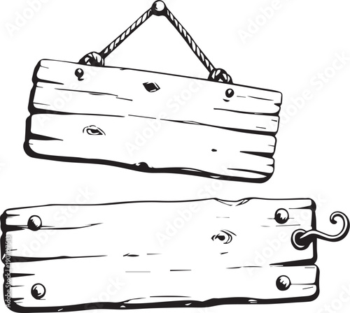 Rustic Wooden Signs with Rope and Nail Fastening — Perfect for Café Menus, Shop Labels, Vintage Decor, Directional Boards, and Creative Graphic Projects