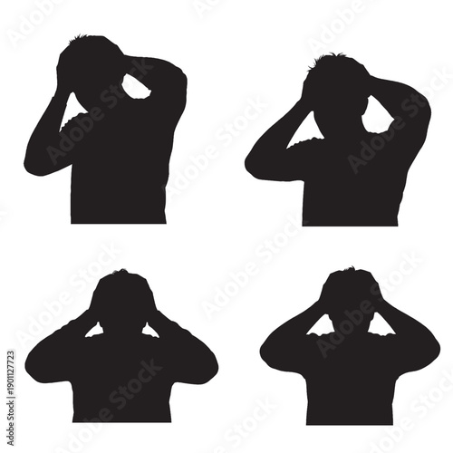 Stressed Person Holding Head Silhouette – Anxiety, Depression, Mental Health Concept