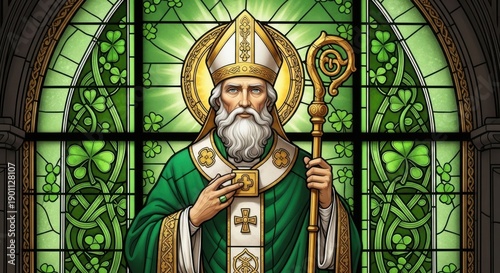 Stunning St. Patrick's Day stained glass portrait with shamrocks