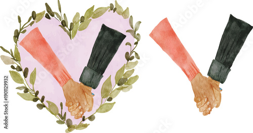 Watercolor holding hands romantic for valentine illustration