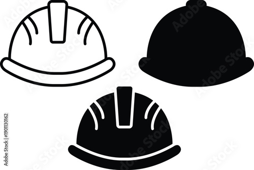 Safety Hard Hat Construction Helmet Industrial Head Protection Engineering Work Site Gear Equipment Protective Vector Silhouette and Pictogram Icon Set.eps