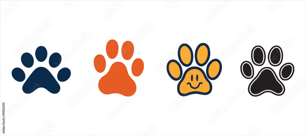 Fototapeta premium animals footprints silhouette vector icon set hand drawn illustration on white background. footprints pets set.