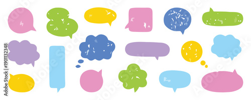 Colorful Hand-Drawn Speech Bubbles and Thought Clouds Set.
