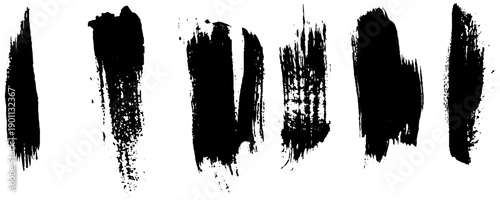 Vector black brush stroke set. Grunge paintbrush banner, box, frame. Dirty distress pattern banners for posts. Rectangle text boxes or speech bubbles. Black paint brush stroke. Scratch box or frame.