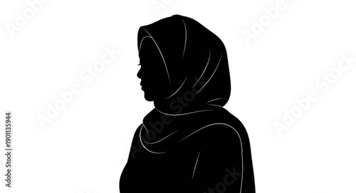 Silhouette of a woman wearing a hijab facing left.