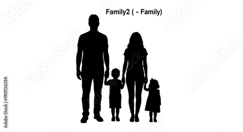 Silhouette of a family with two children standing together.