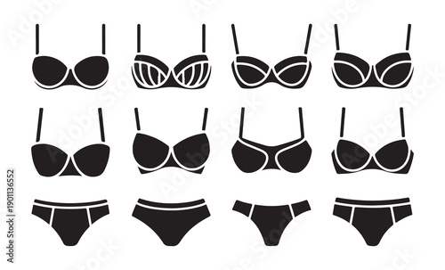 Underwear vector icons set isolated on white background. flat vector illustration collection of bras and panties