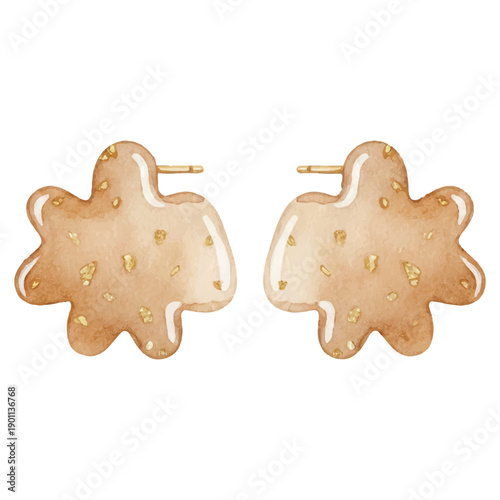 Summer Watercolor Stud Earrings Vector Illustration Isolated on White Background
