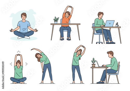 People Performing Office Stretches And Desk Exercises For Wellness And Health In The Workplace