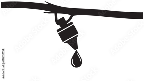 Drip-Irrigation Emitter On Plant Stem With Single Droplet — Precision Microirrigation Icon For Water-Efficient Farming And Horticulture