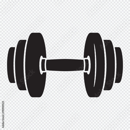 Black dumbbell vector silhouette. Gym equipment for weightlifting and exercise icon.
